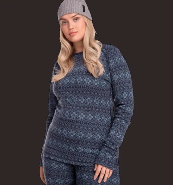 Tröjor & T-Shirts>Everest Outdoor W Wool Underwear Shirt 2 NAVY PATTERN