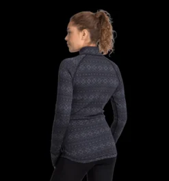 Tröjor & T-Shirts>Everest Outdoor W Wool Uw Half Zip BLACK/GREY PATTERN